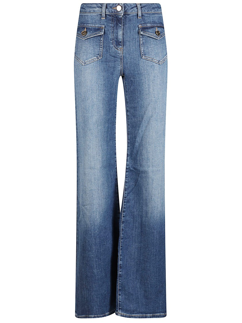 Elisabetta Franchi High-Waisted Wide-Leg Jeans With Flap Pockets And Classic Denim Wash