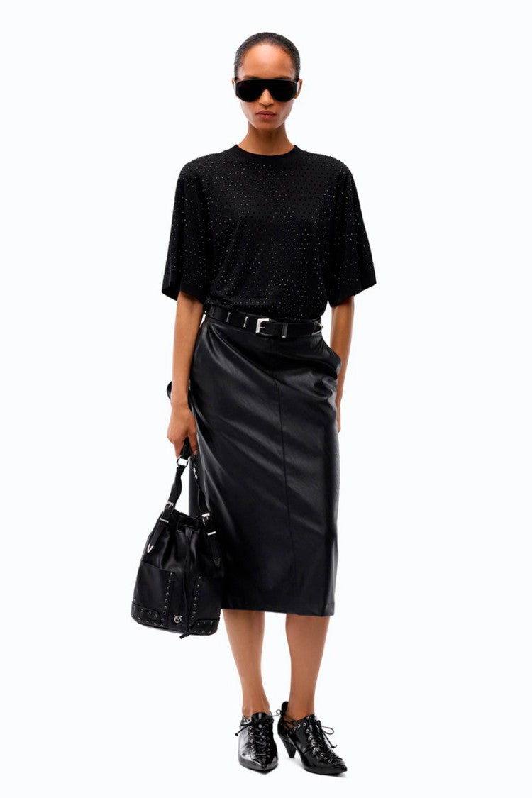 Pinko Black Cotton Studded T-Shirt