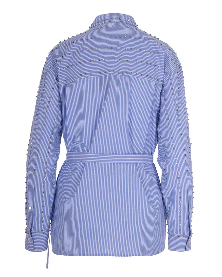 Pinko Contemporary Striped Cotton Shirt With Crystal