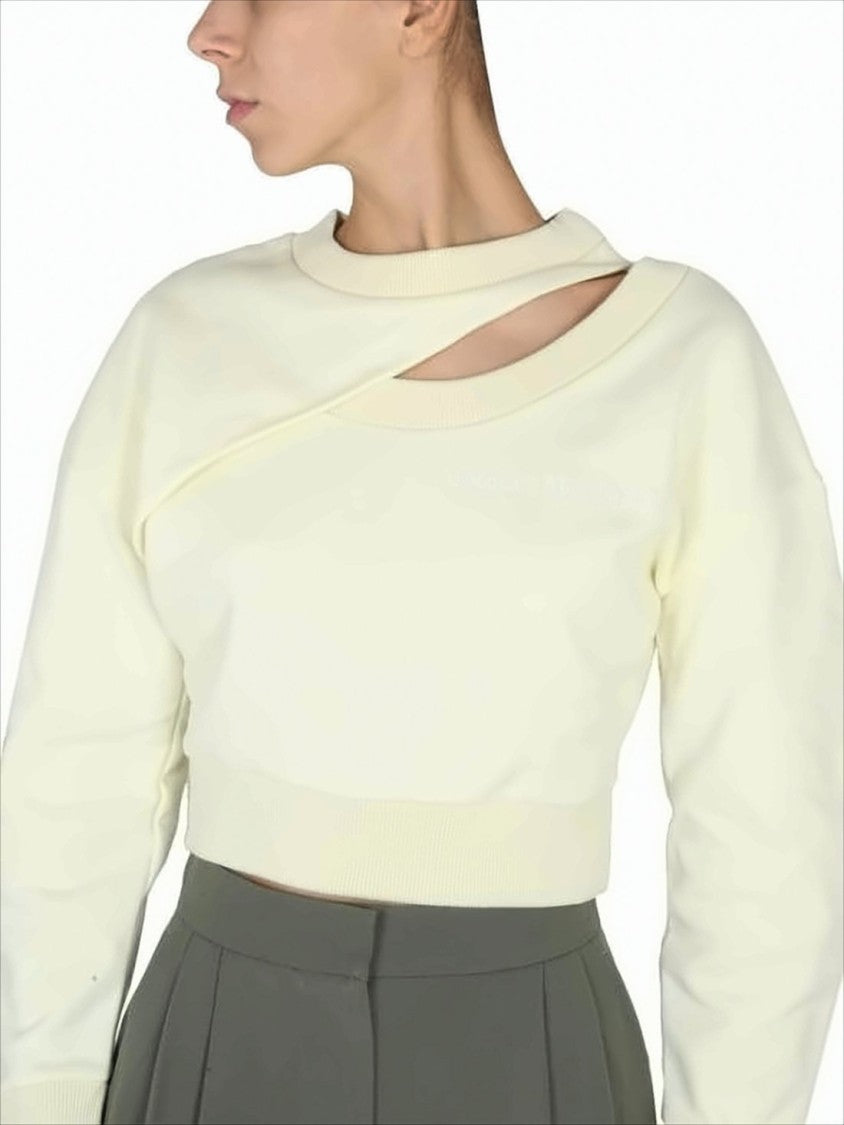 Alexander Mcqueen Cropped White Long-Sleeve Top With Cutout