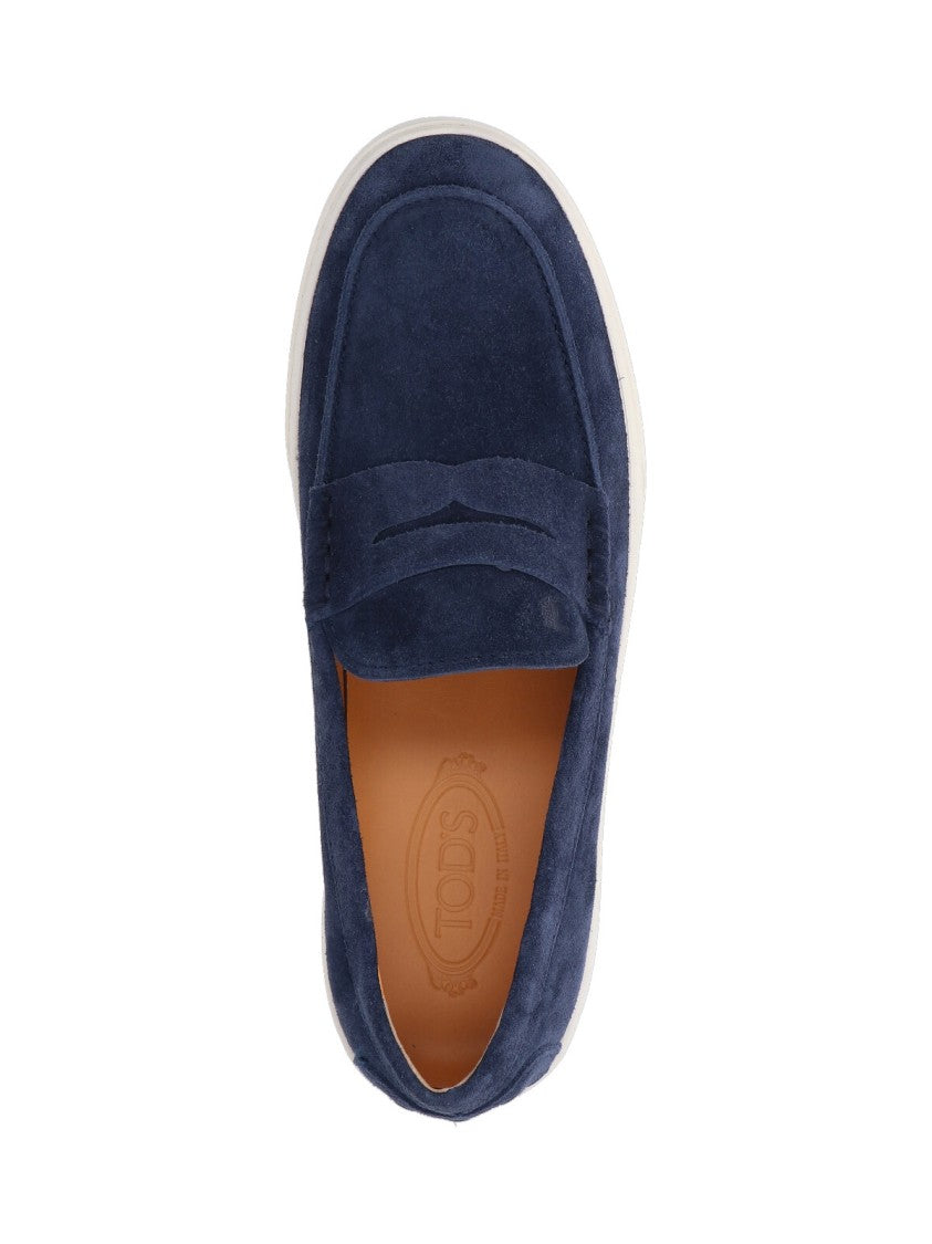 Tod's Deep Navy Blue Suede Loafers