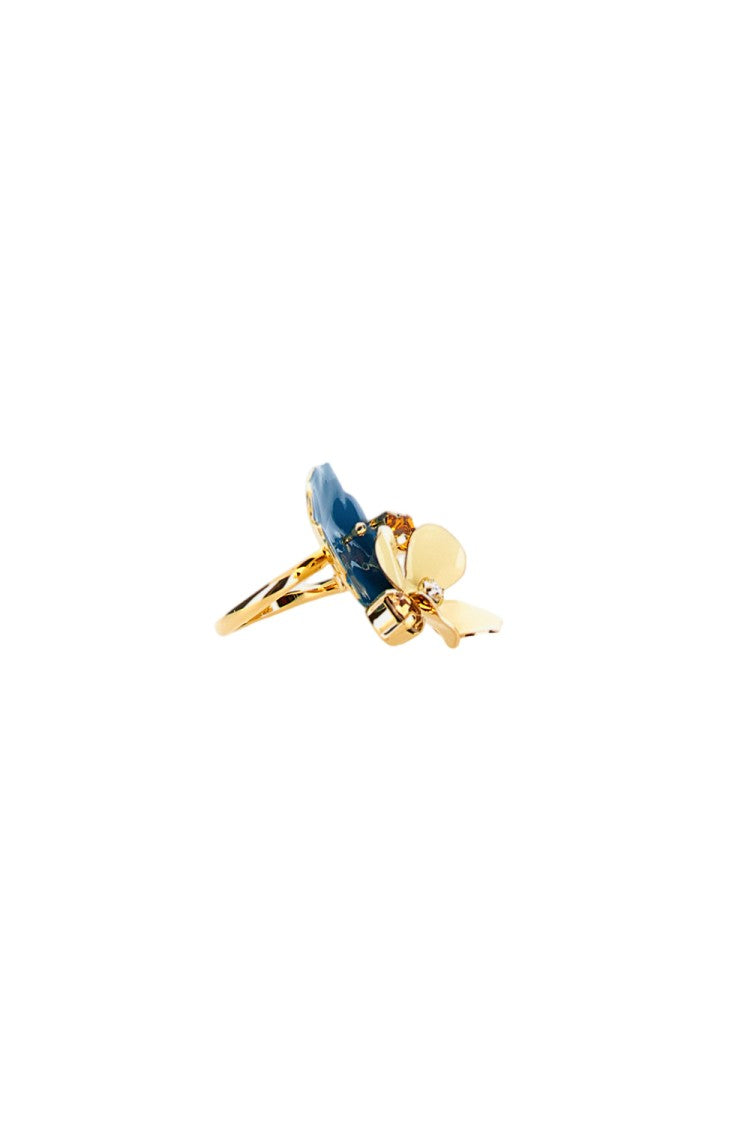 Marni Floral Design Gold-Tone Ring With Sparkling Accents