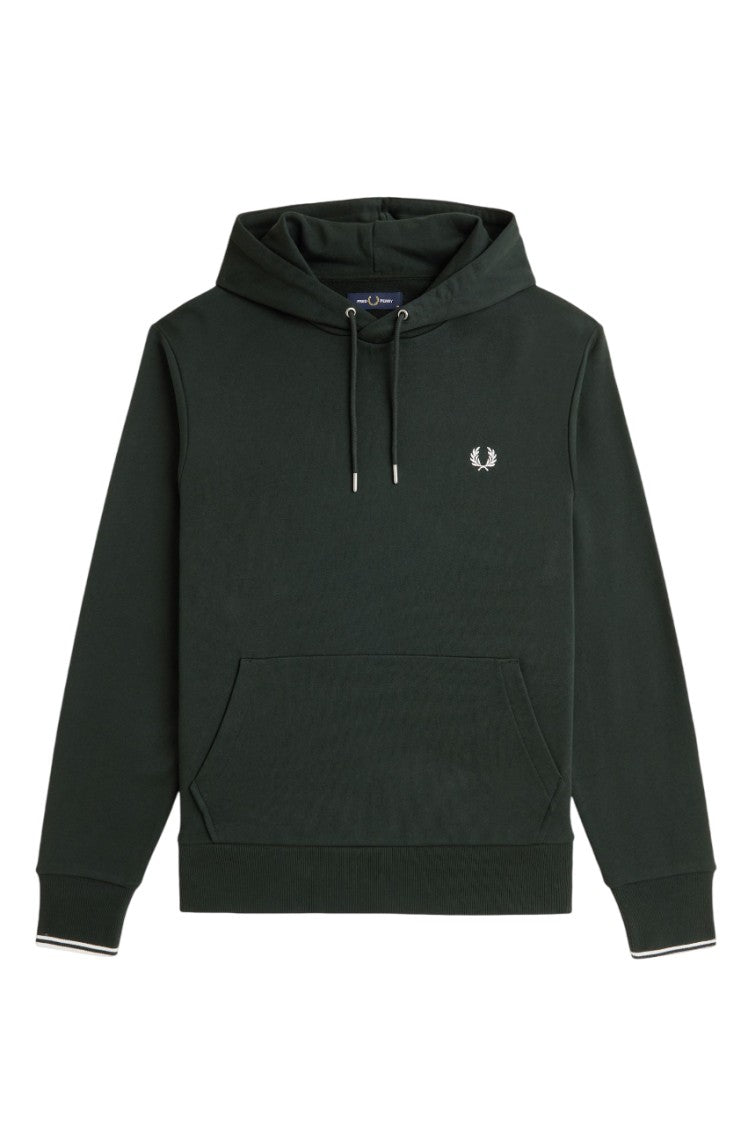 Fred Perry Green Cotton Hoodie With Drawstring