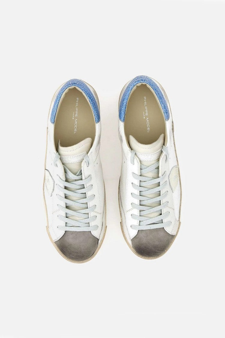 Philippe Model White Prsx Distressed Suede Toe Cap Leather Sneakers