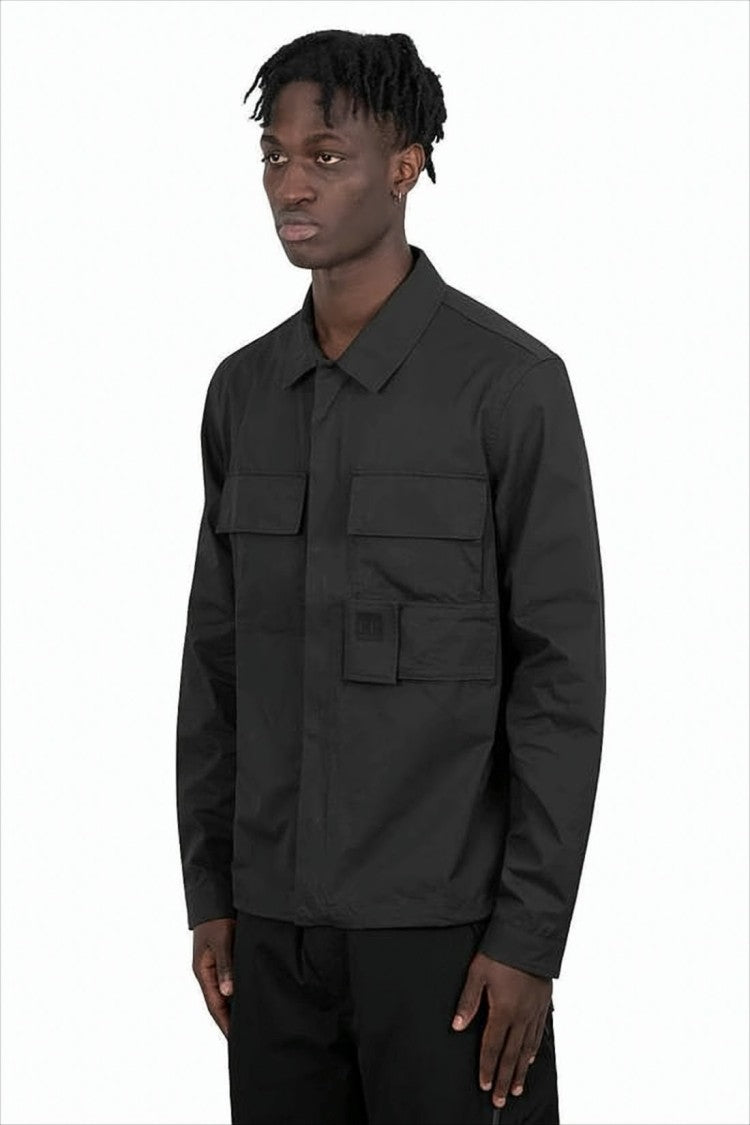 C.P. Company Black Long-Sleeve Shirt With Classic Collar And Utility Pockets