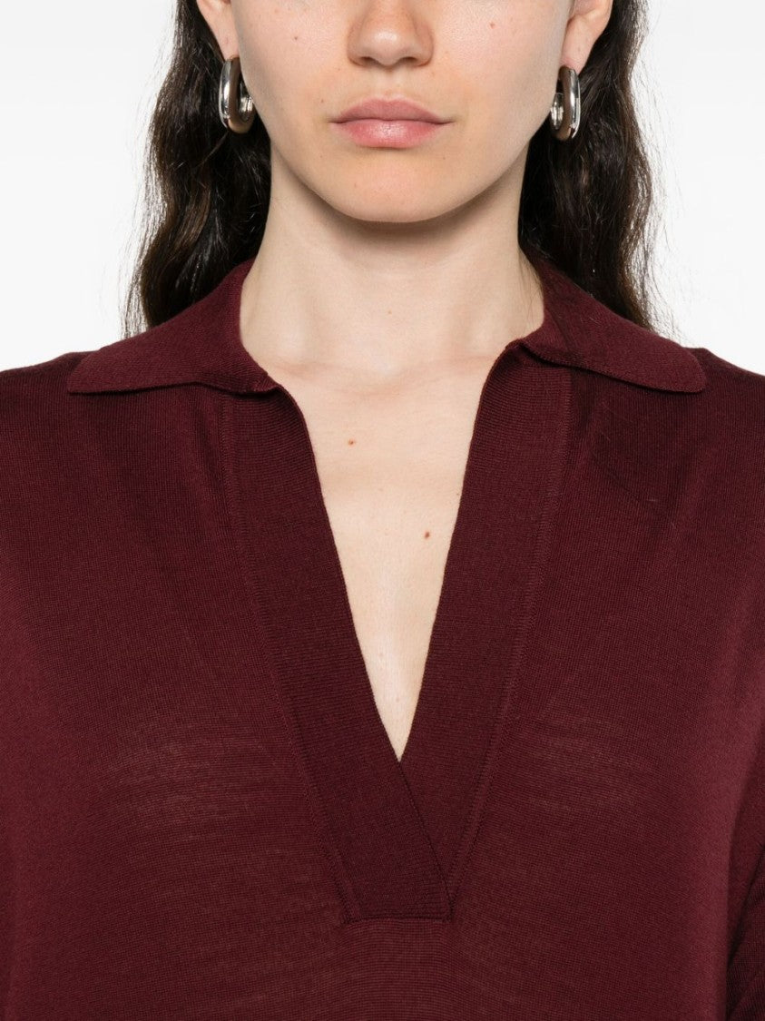 Alpha Studio Long-Sleeved Deep V-Neck Merino Wool Top