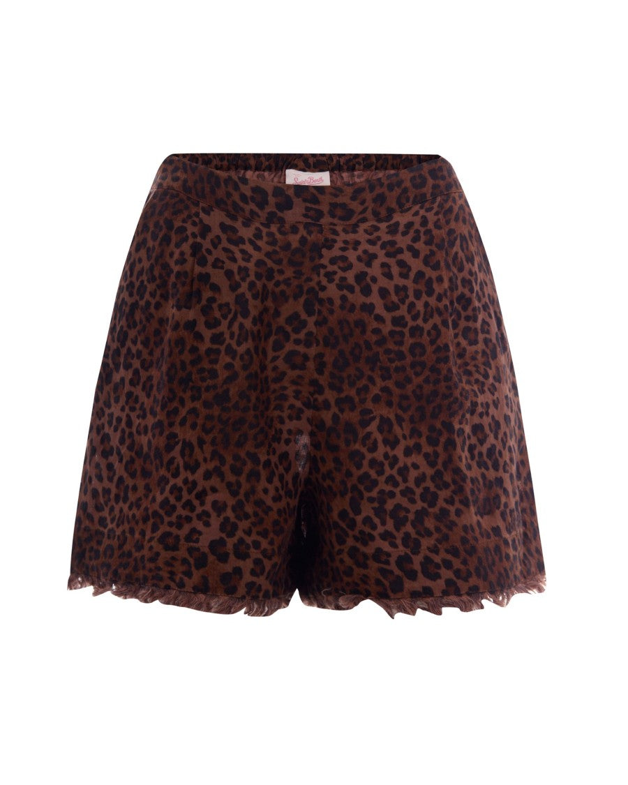 Mc2 Saint Barth Lightweight Linen Shorts With All-Over Leopard Print