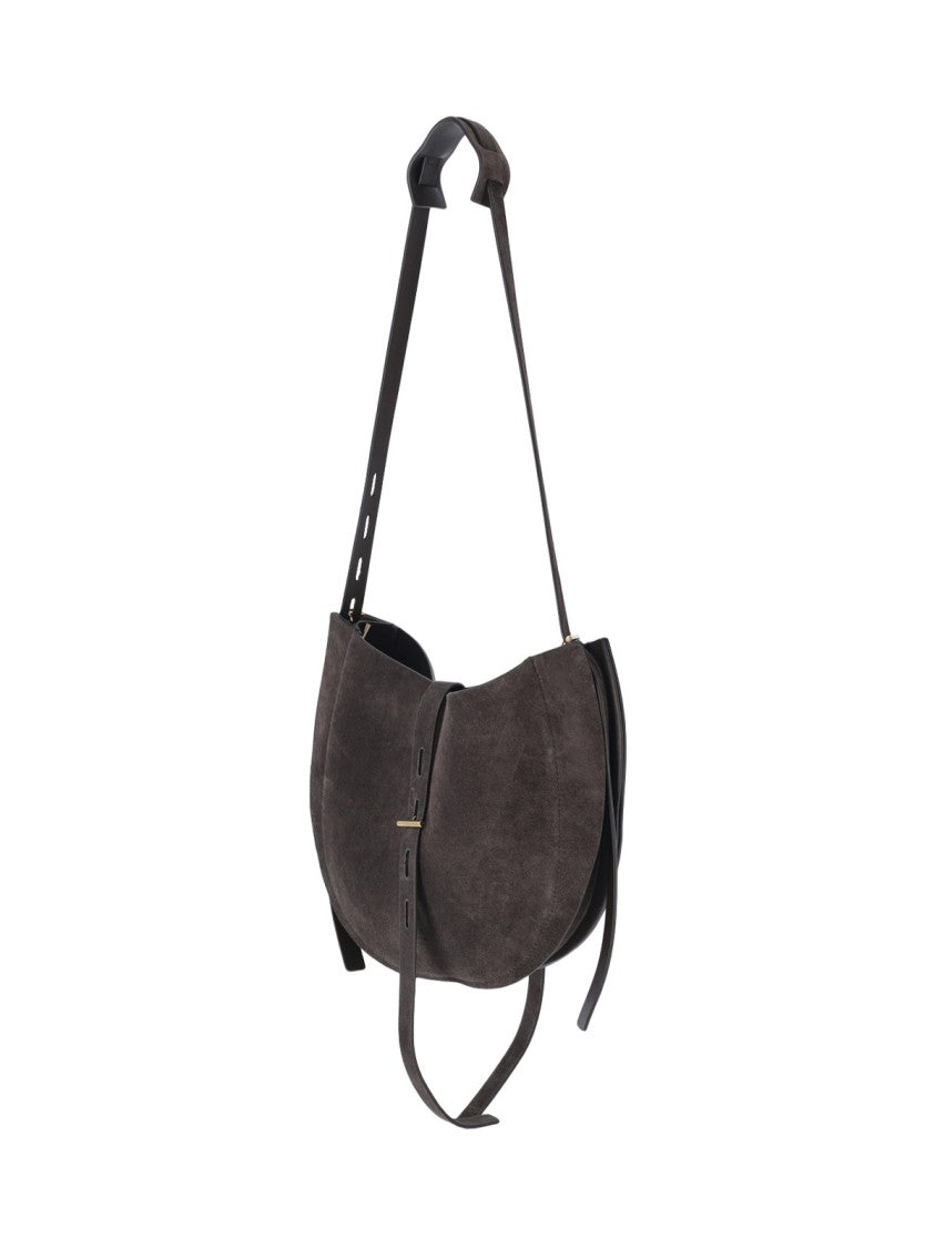 Minobossi Brown Lizzie Calfskin Suede Top-Handle Shoulder Bag