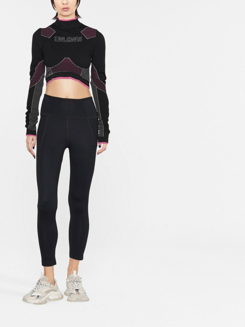 Balmain Black Seamless Jersey Cropped Polyamide Top