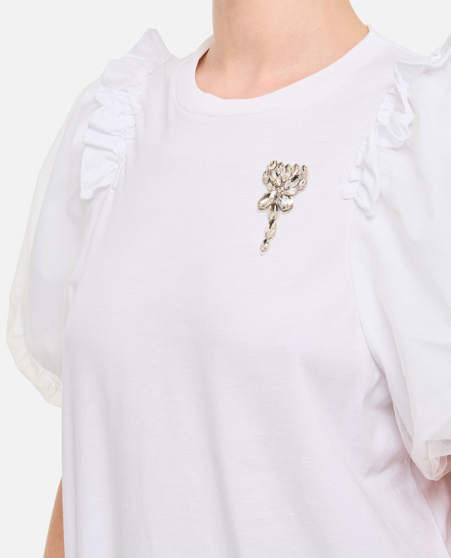 Simone Rocha Tulle Overlay Puff Sleeve Frill T-Shirt