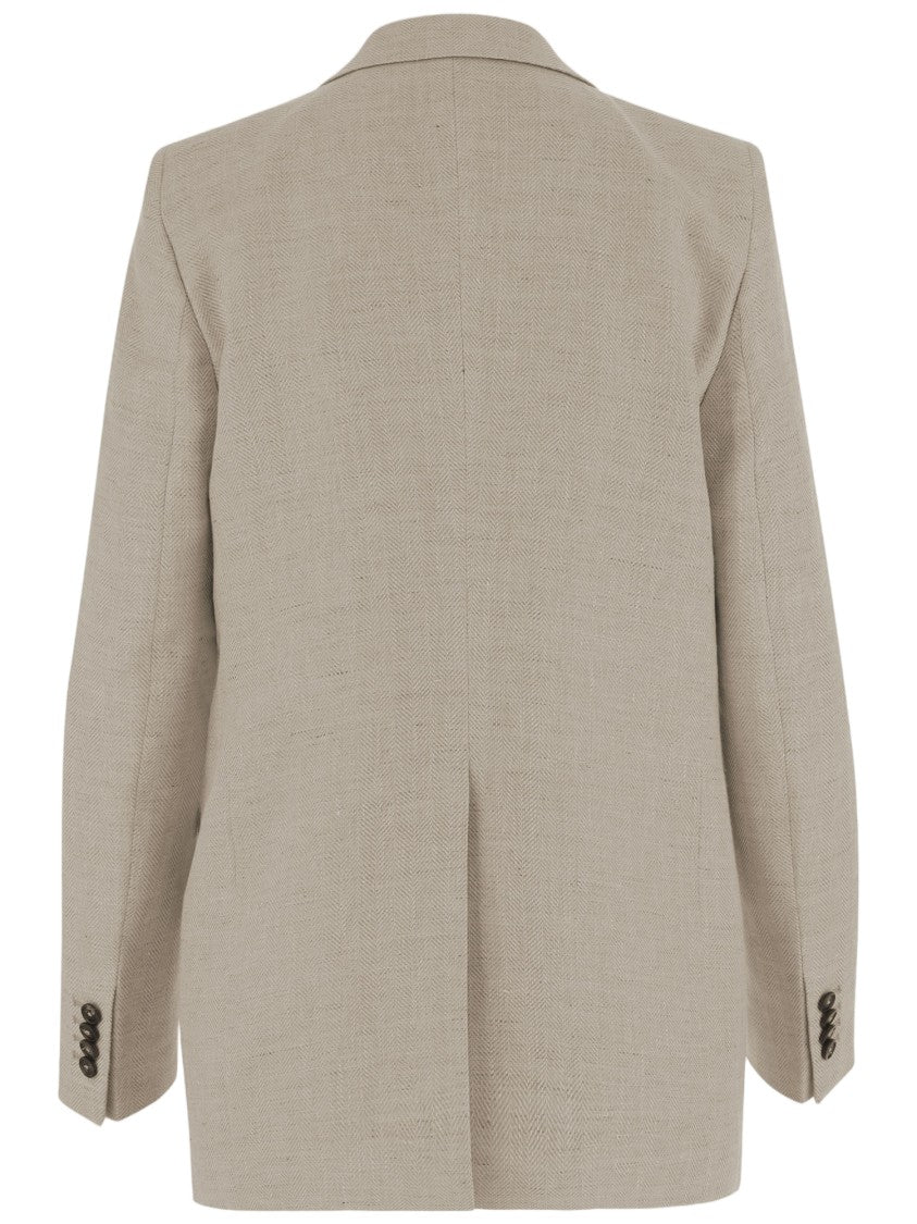 Tagliatore Elegant Linen-Wool Blend Jacket With Herringbone Pattern