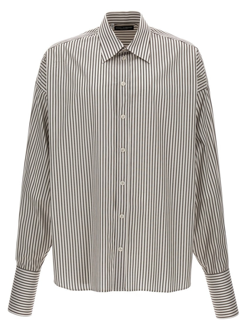 Dolce & Gabbana Oversized Striped Cotton Poplin Shirt With Button Closure