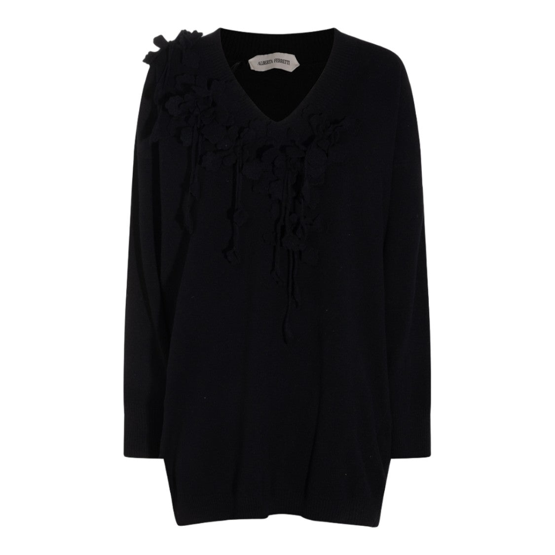 Alberta Ferretti V-Neck Dress With Textured Floral Appliqués