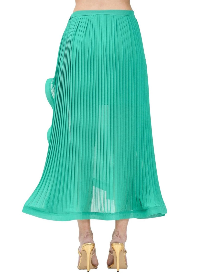 Simona Corsellini Green Polyester Asymmetric Pleated Skirt