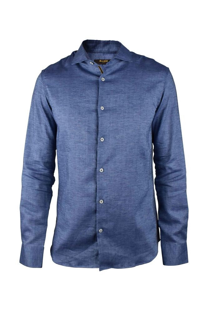 Moorer Dark Blue Linen Slim-Fit Shirt