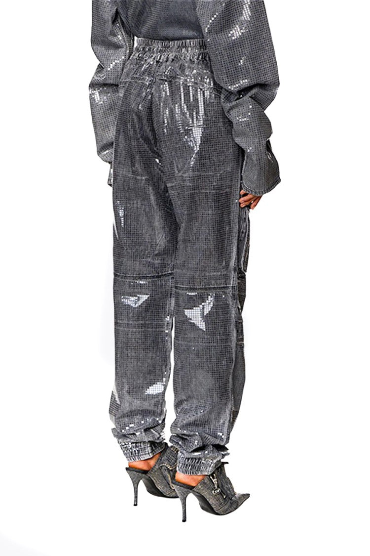 Diesel Grey Cotton Metallic-Coated Cargo Jeans