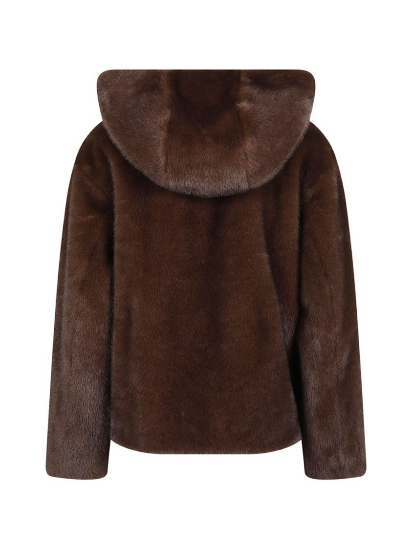 Parosh Plush Brown Faux Fur Hooded Jacket