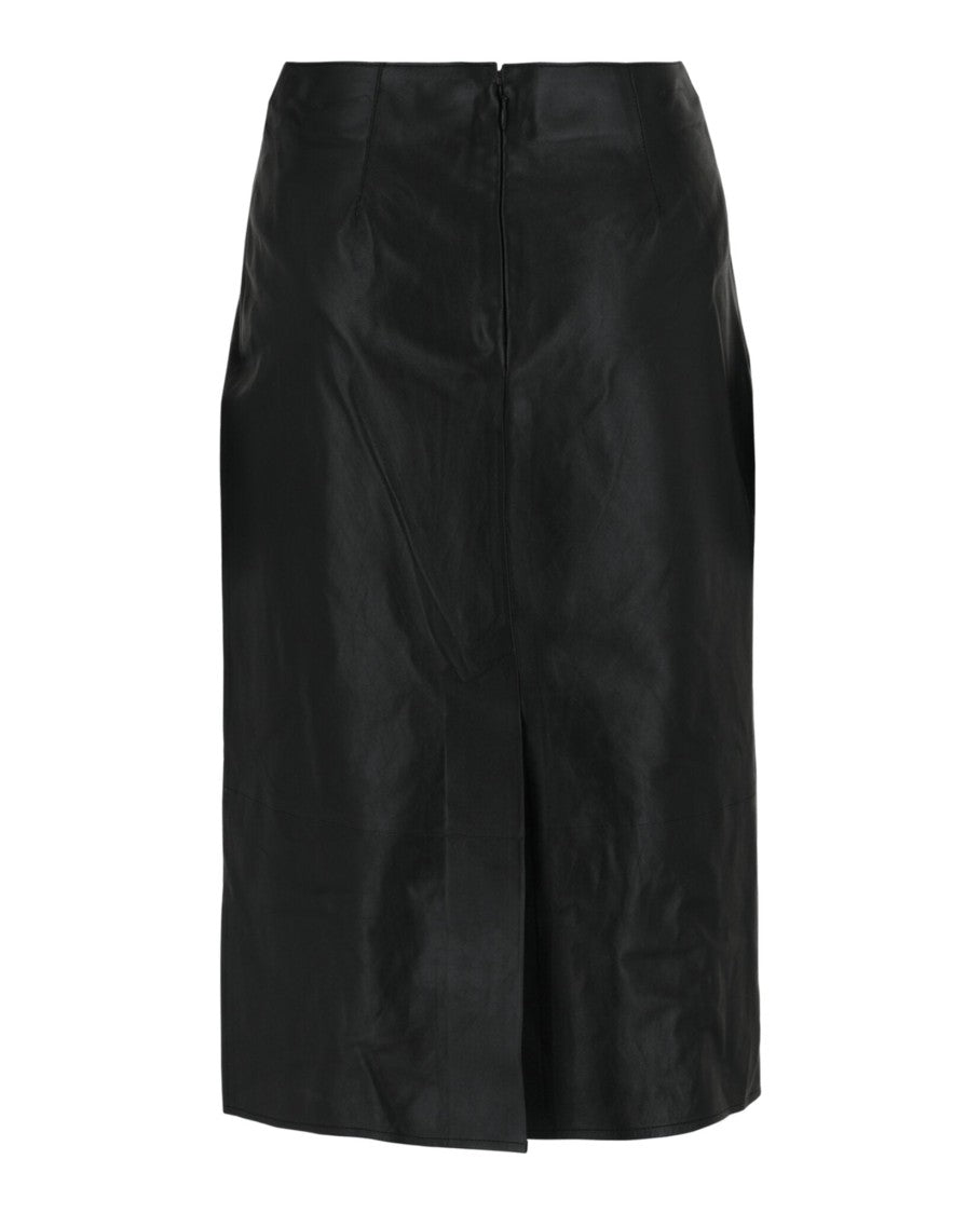 Ferragamo Pleated-Front Leather Midi Skirt