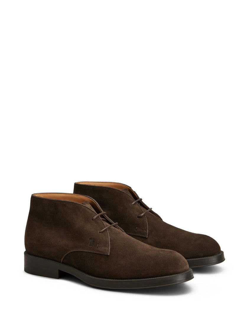 Tod's Rich Brown Suede Formal Ankle Boots With Lace-Up Design