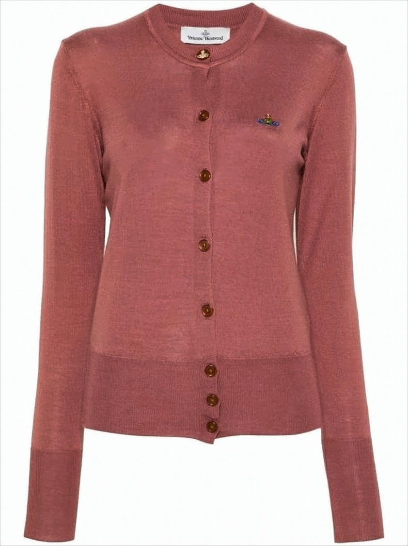 Vivienne Westwood Tailored Red Wool-Silk Blend Cardigan With Embroidered Emblem