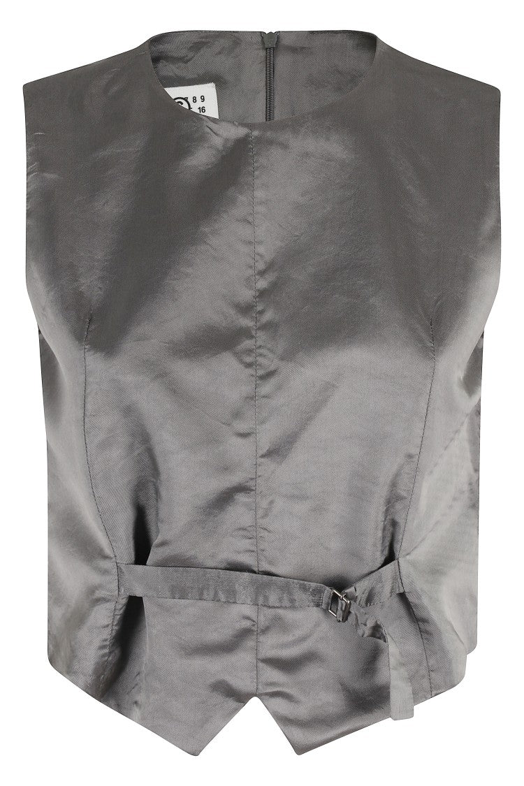 Mm6 By Maison Margiela Satin-Finish Grey Gilet With Structured Belt