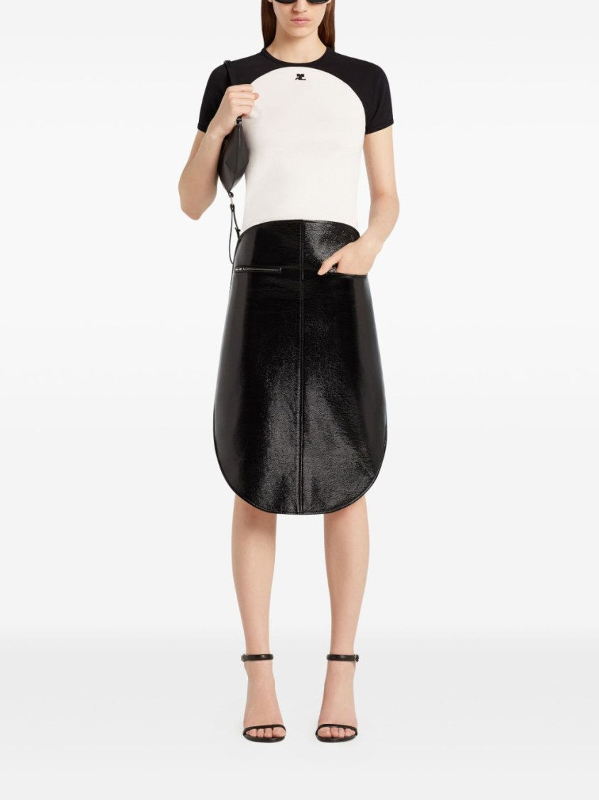 Courrèges White Black Logo Print Crew Neck Top