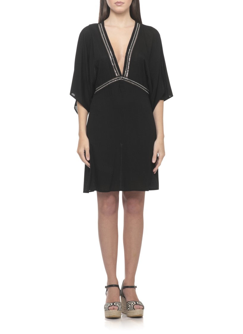 Miss Bikini Viscose Mini Dress With Intricate Beading And Open Back Design