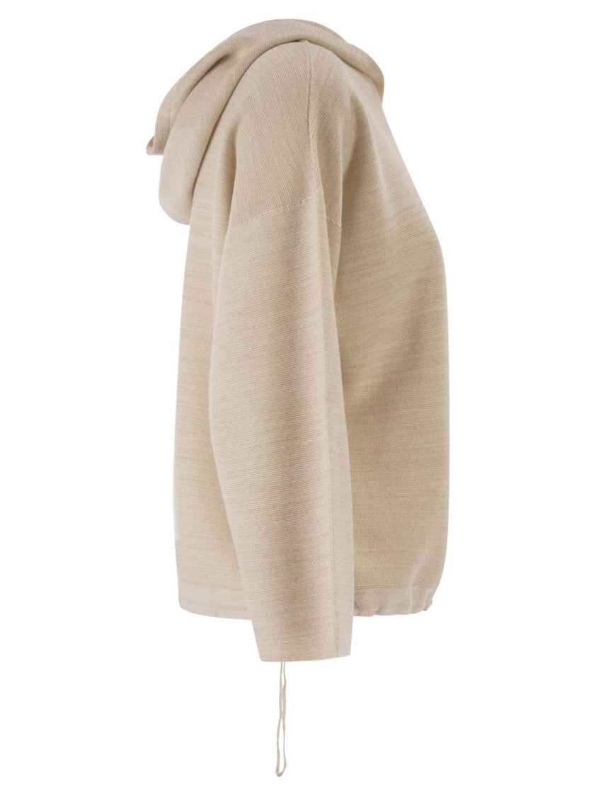 Fabiana Filippi Hooded Jumper In Wool And Cotton With Links Stitch
