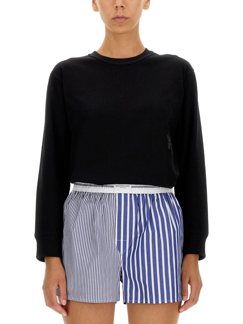 T By Alexander Wang Cropped Long-Sleeve T-Shirt With Embossed Logo