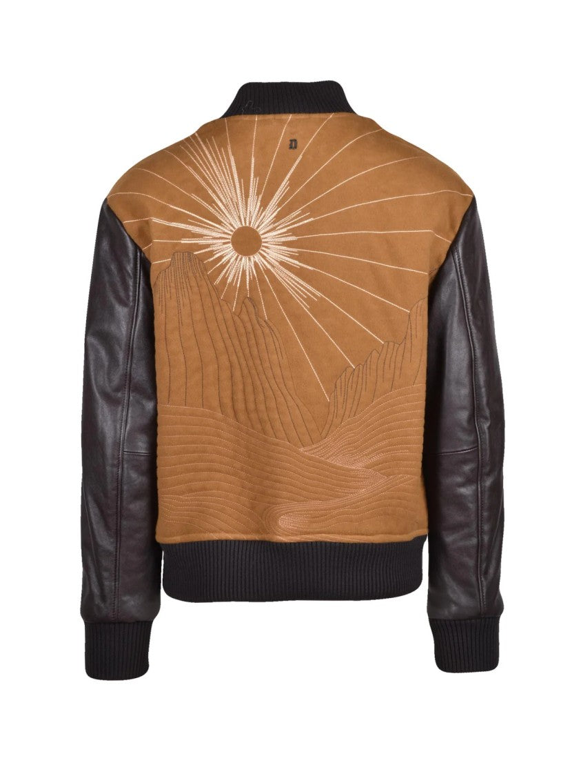 Dondup Black/Brown Leather Sleeves Cotton Bomber Jacket