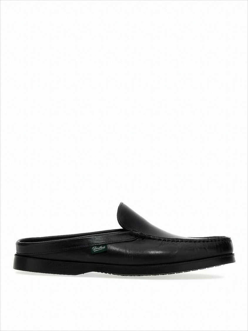 Paraboot Black Leather Slip-On Loafer With Textured Sole