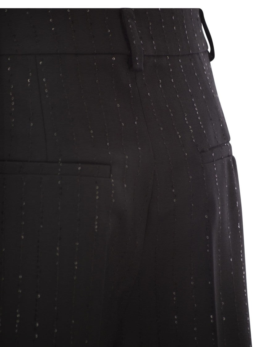 Max Mara Pinstripe Embellished Wool Blend Tailored Shorts