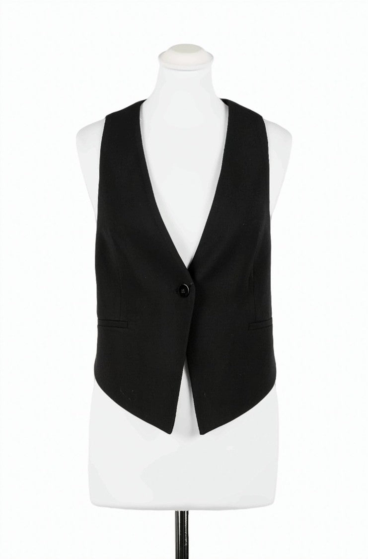 Twin-Set Black Deep V-Neck Button Closure Tailored Gilet