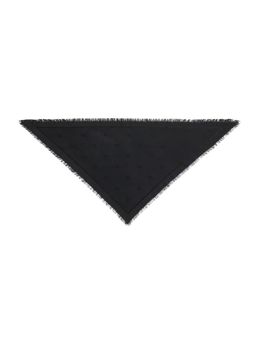 Gucci Black Double G Silk Wool Jacquard Shawl