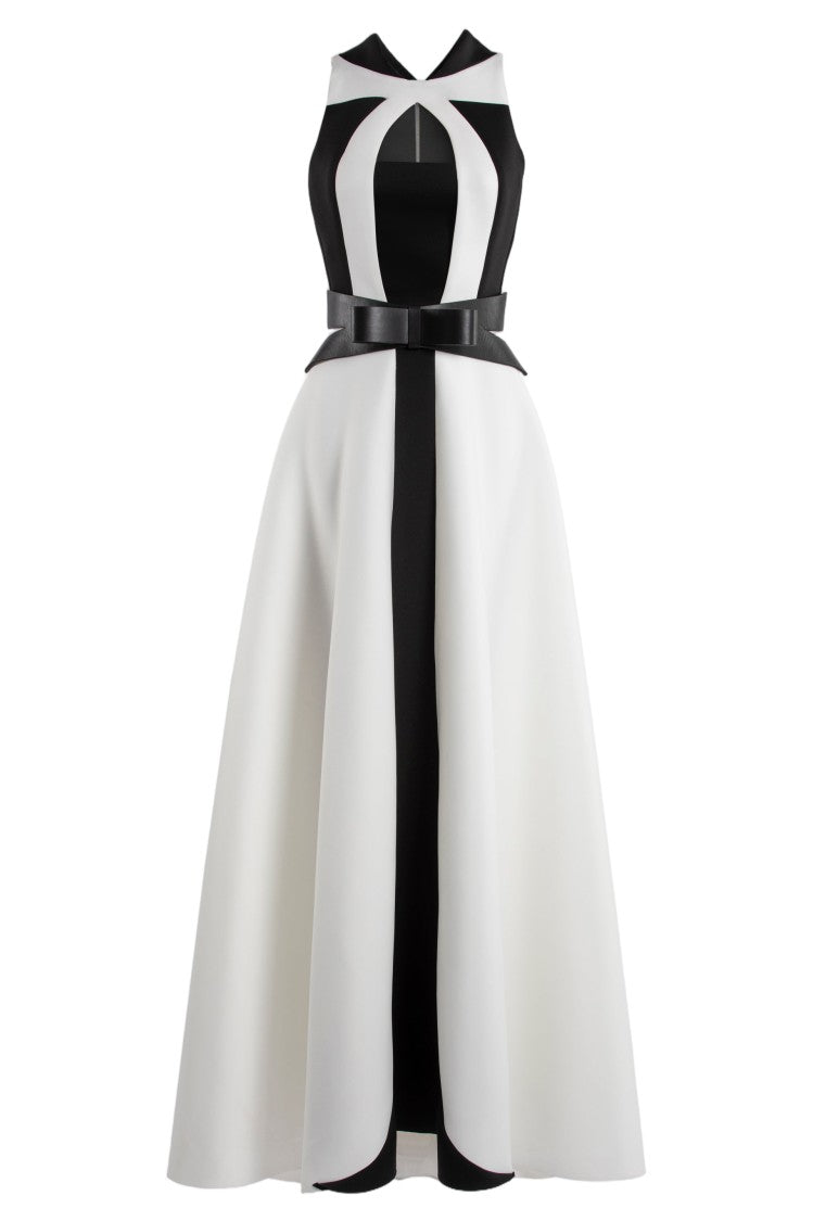 Saiid Kobeisy Neoprene Dress With Geometric Cutouts And Bow Belt