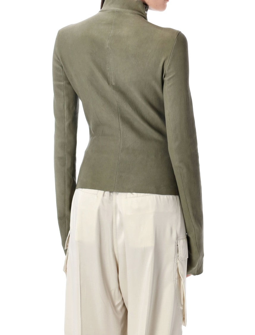 Rick Owens Gary Fitted Leather Jacket With High Collar