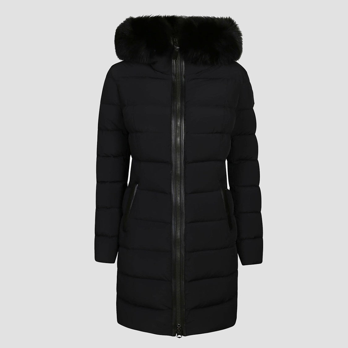 Mackage Quilted Down Coat With Plush Fur Trim And Fitted Silhouette