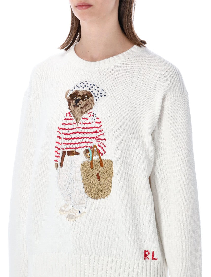 Polo Ralph Lauren White Bear Motif Relaxed Knit Sweater