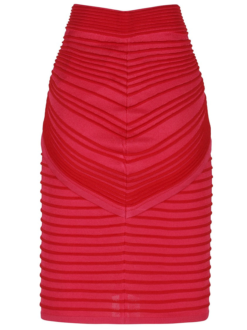 Balmain Alternating Stripes Viscose Blend Skirt