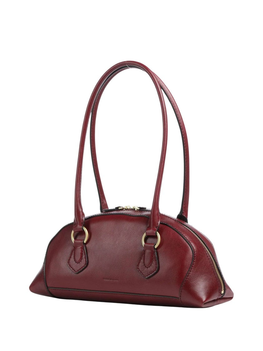 The Bridge Elongated Burgundy Handbag With Gold-Colored Fittings