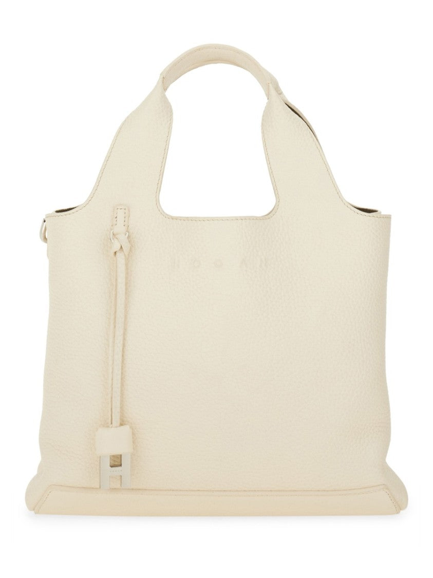 Hogan Neutrals Pebbled Finish Textured Leather Shopping Bag