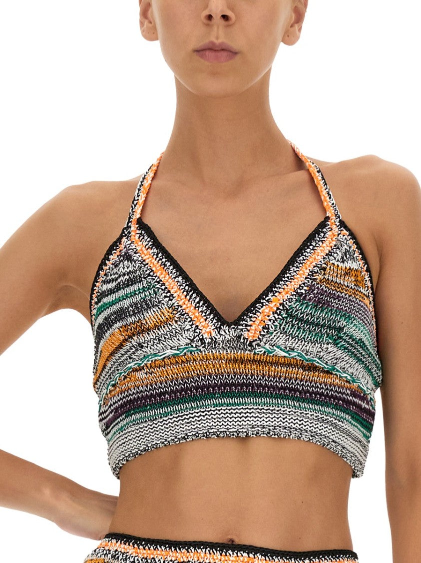 Miista Knitted Crop Top With Halter Neck And Vibrant Stripes