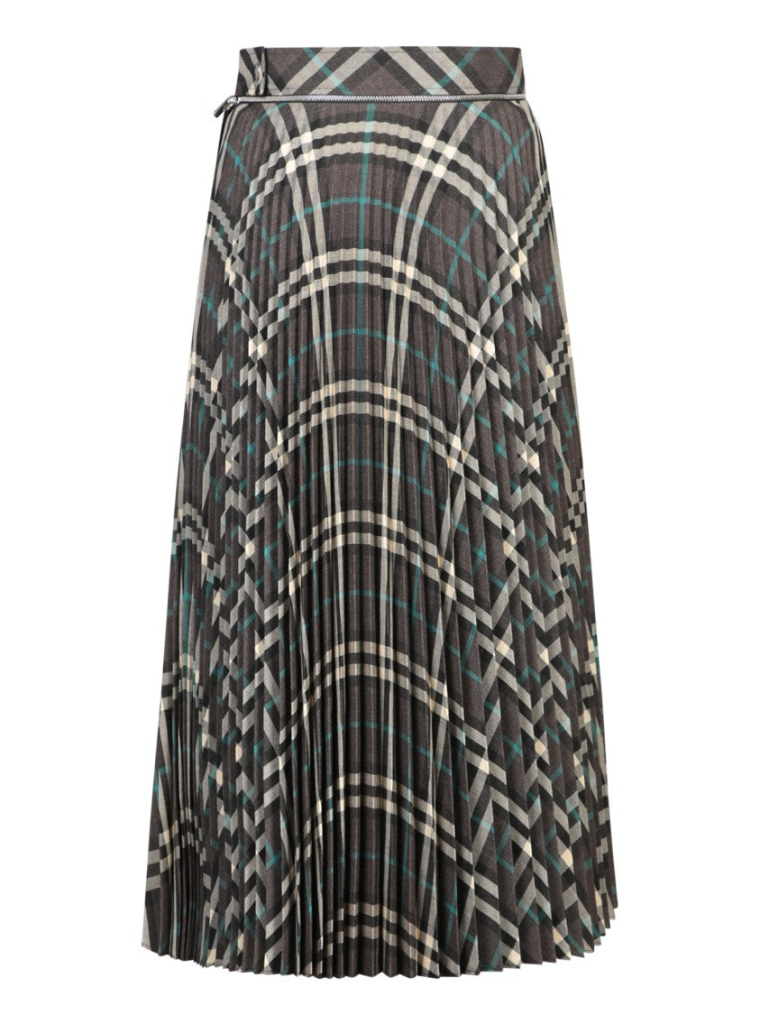 Burberry Pleated Midi Skirt With Classic Check And Turquoise Accents