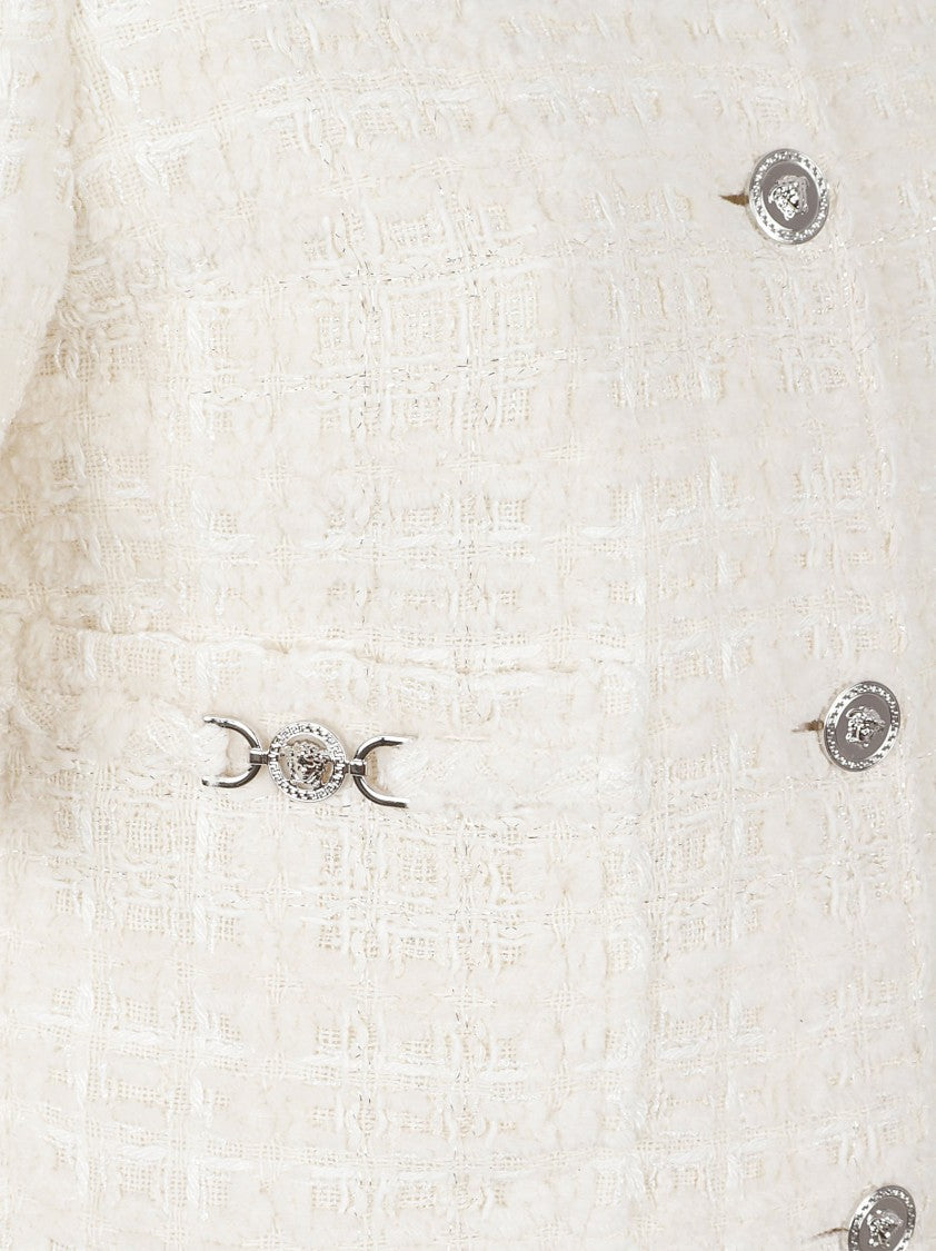 Versace Cropped White Jacket With Textured Finish