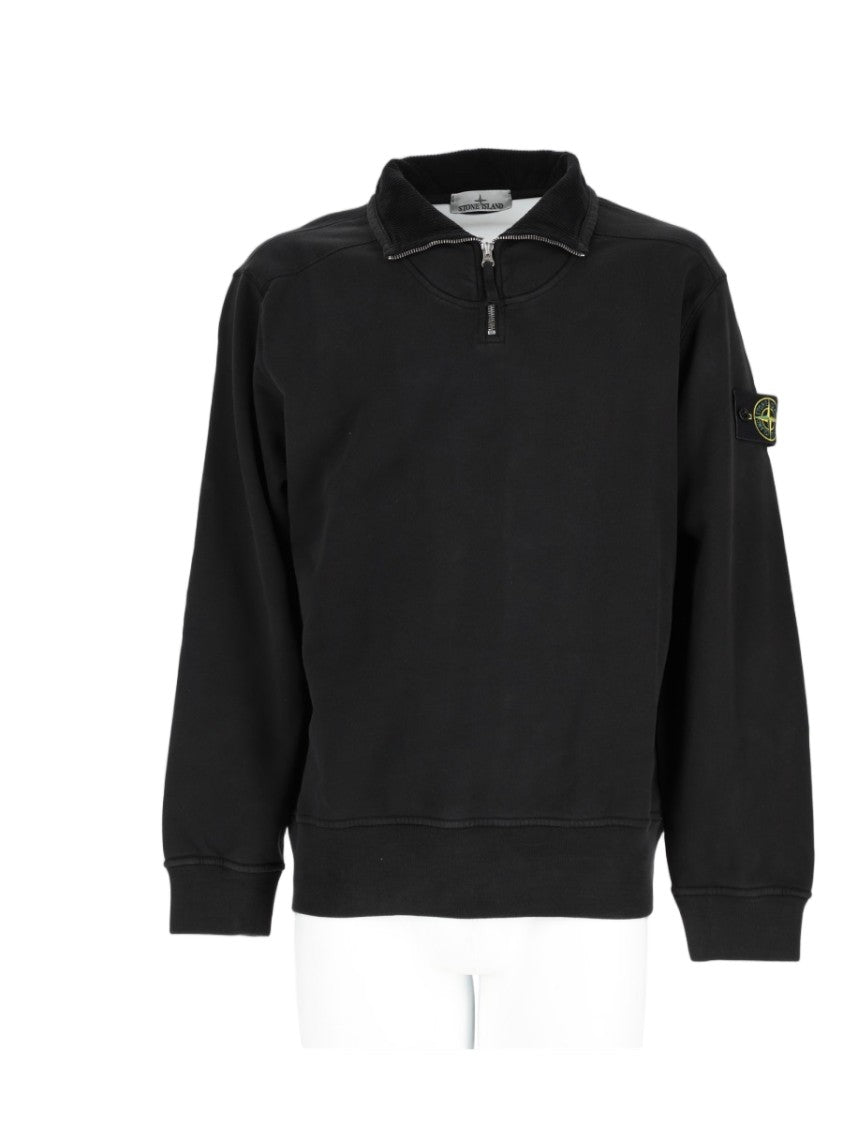 Stone Island Black Cotton Long-Sleeve Half-Zip Polo Shirt
