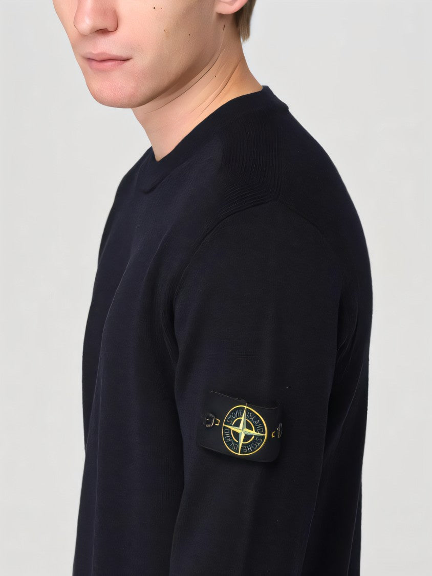 Stone Island Ribbed Detail Black Knit Sweater