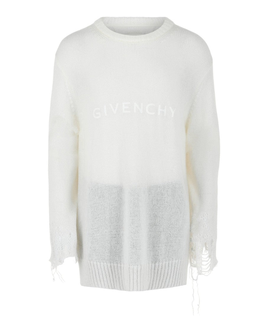 Givenchy Distressed White Knit Sweater With Graphic Print
