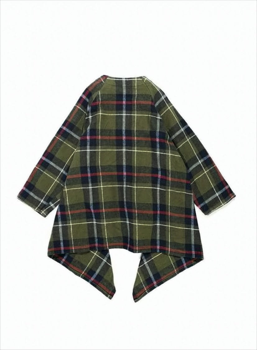Engineered Garments Plaid Asymmetrical Hem Jacket With Button-Down Closure
