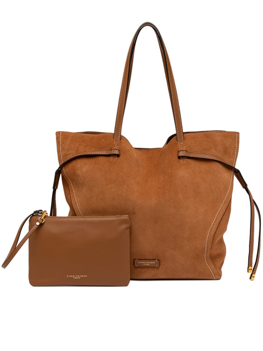 Gianni Chiarini Violette Rich Brown Suede Stitched Tote