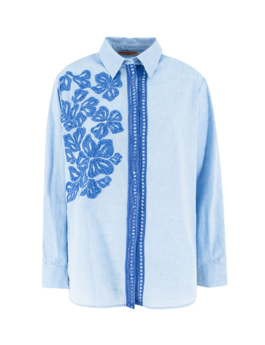 Ermanno Scervino Linen Blouse With Floral And Geometric Embroidery